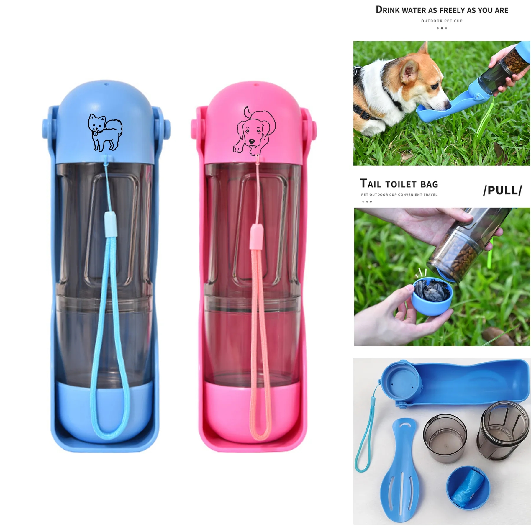 Outdoor Pet Water Bottle With Food Container MOQ10PCS 7
