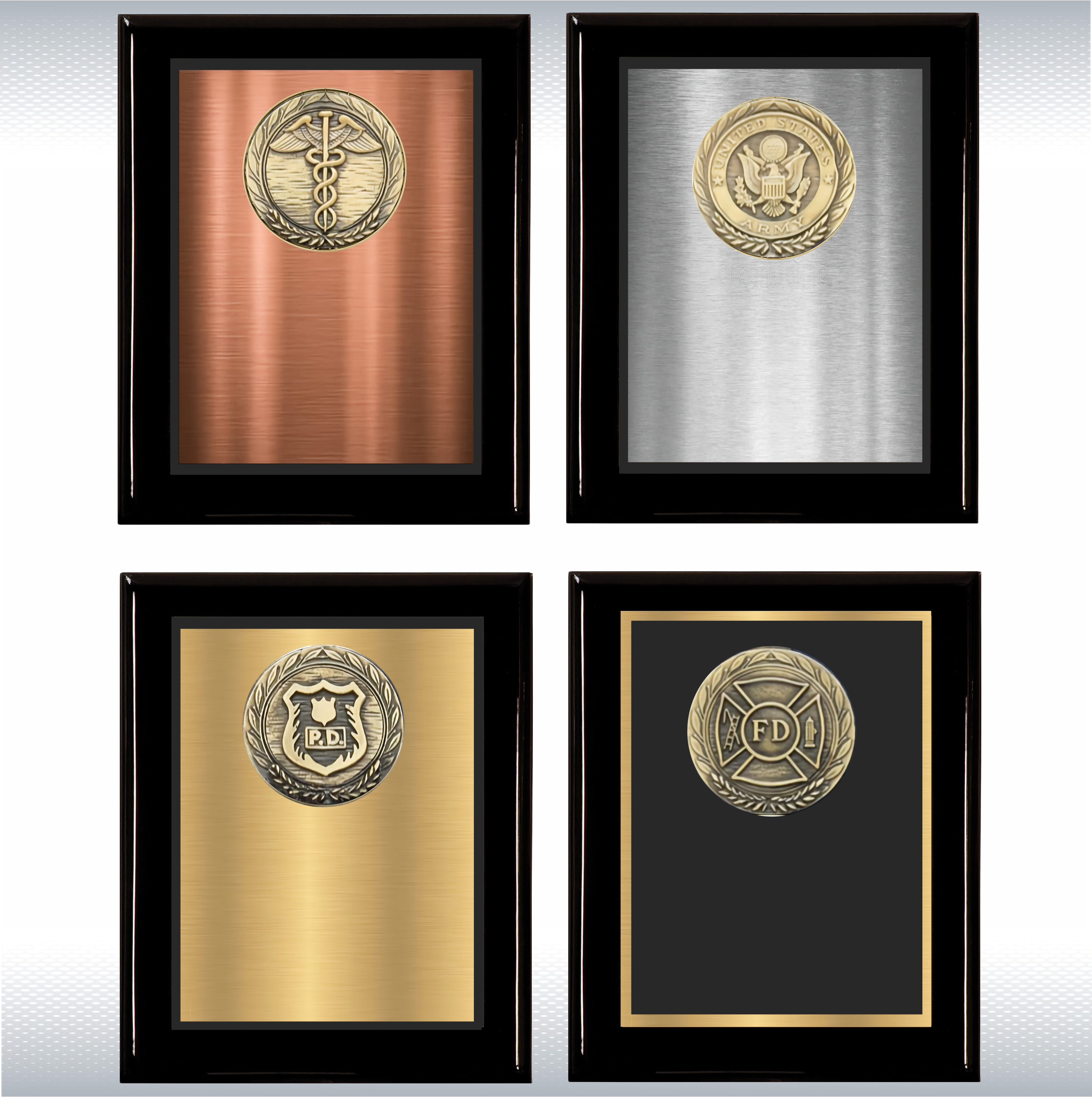 Black Piano Finish Wood Plaque w/Double Plate and Medallion 8