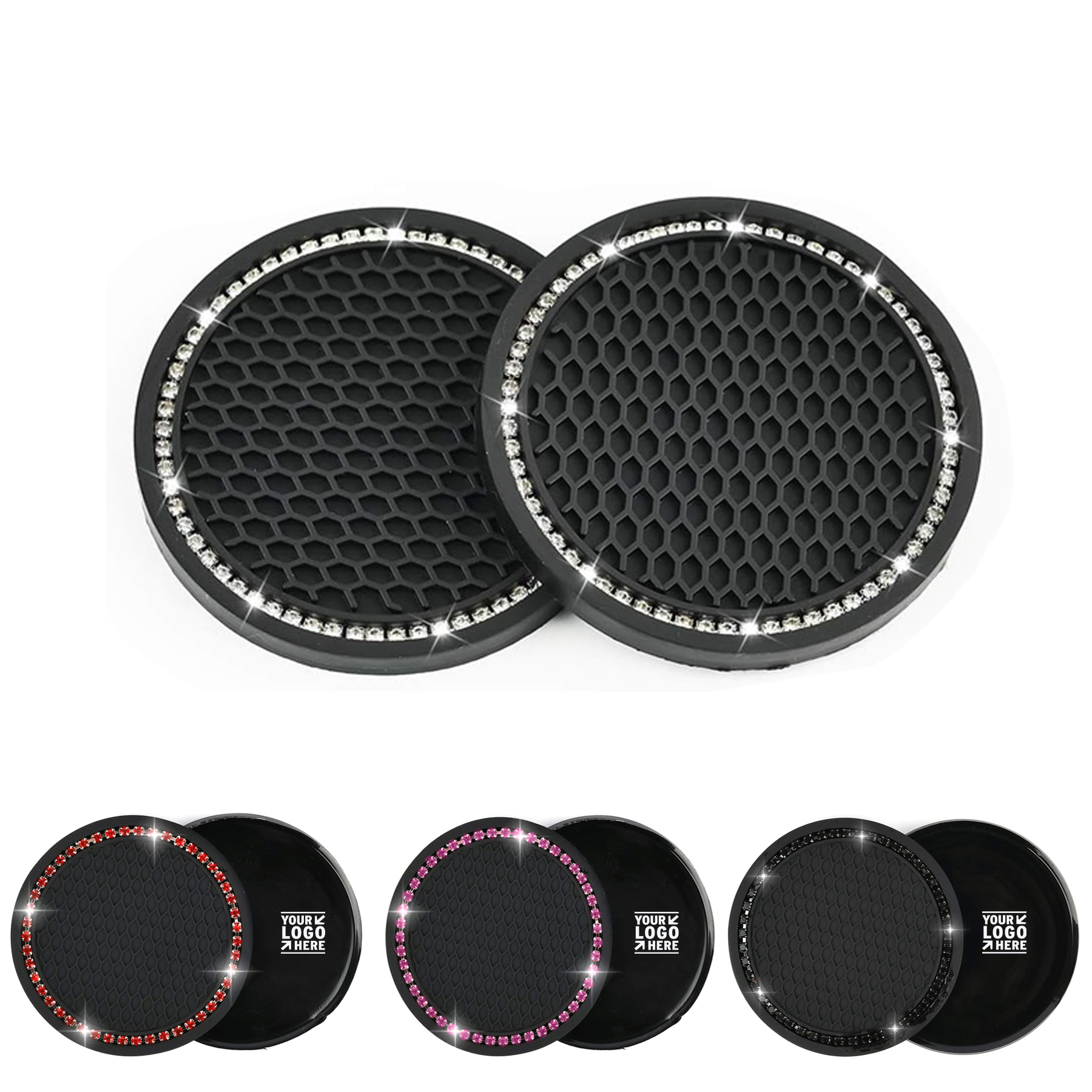 2.75 inch Silicone Anti Slip Crystal Rhinestone Cup Holder Coasters Universal Bling Car Coaster 2