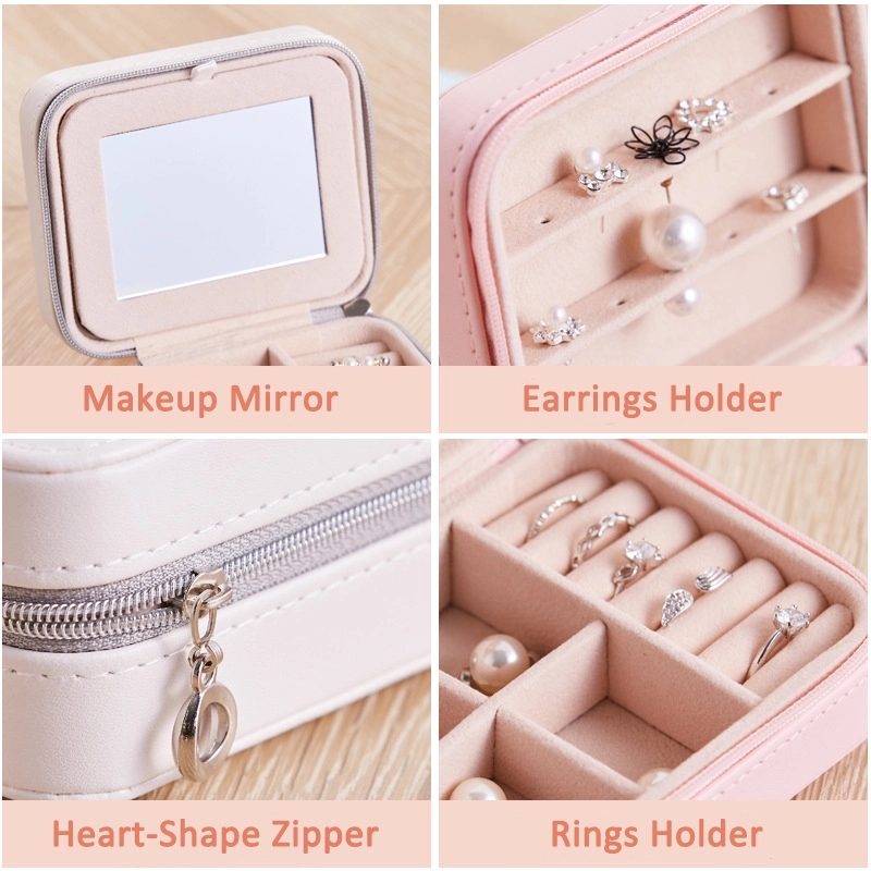 Portable Travel 2-Layer Jewelry Organizer Box with Mirror 2