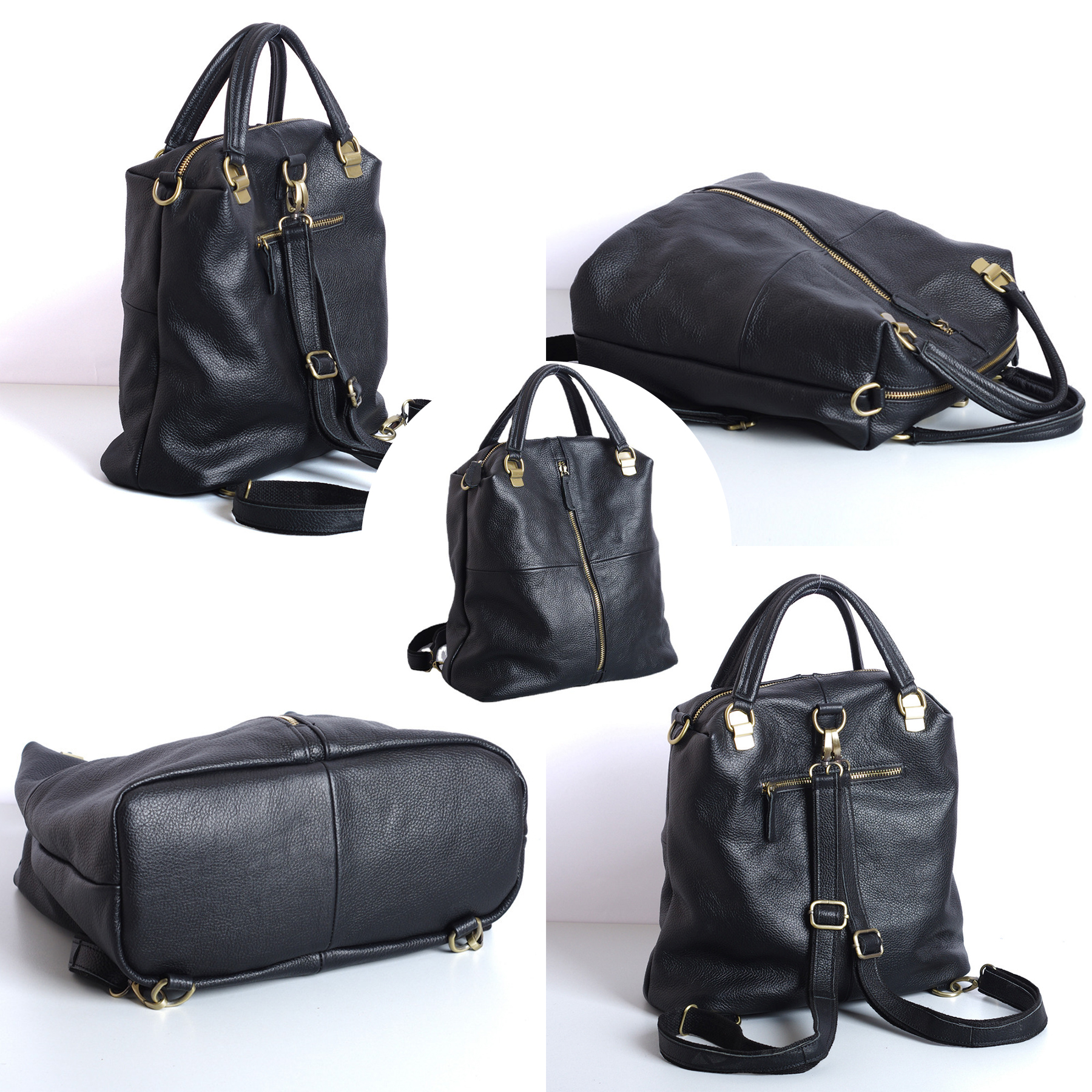Genuine Leather Large capacity black backpack 1