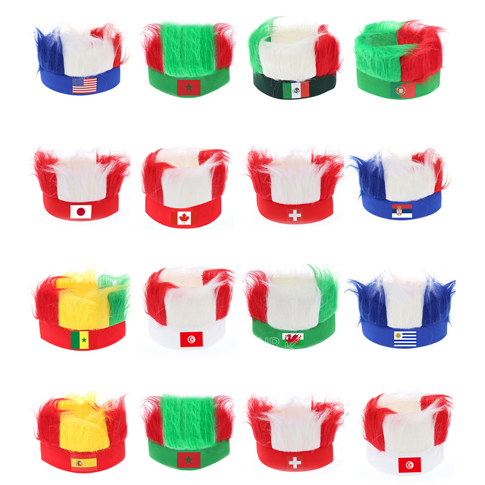 Qatar World Cup National Flag Football Fans Wig 2