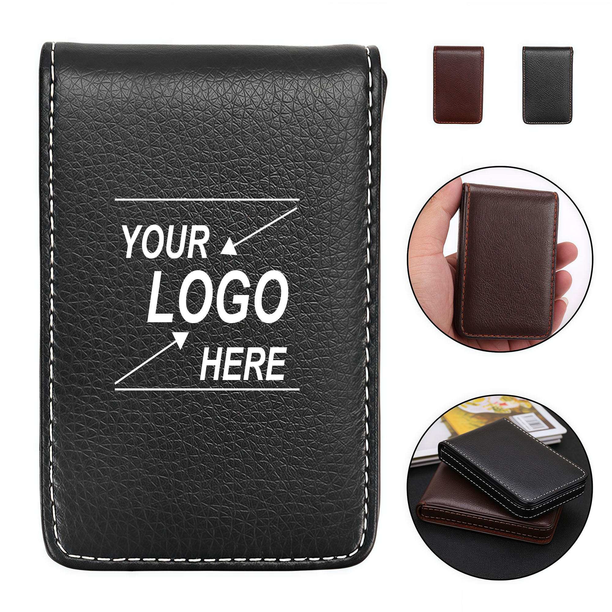 Genuine Leather Short Business Card Holder Vertical Style with Magnetic Closure. 2