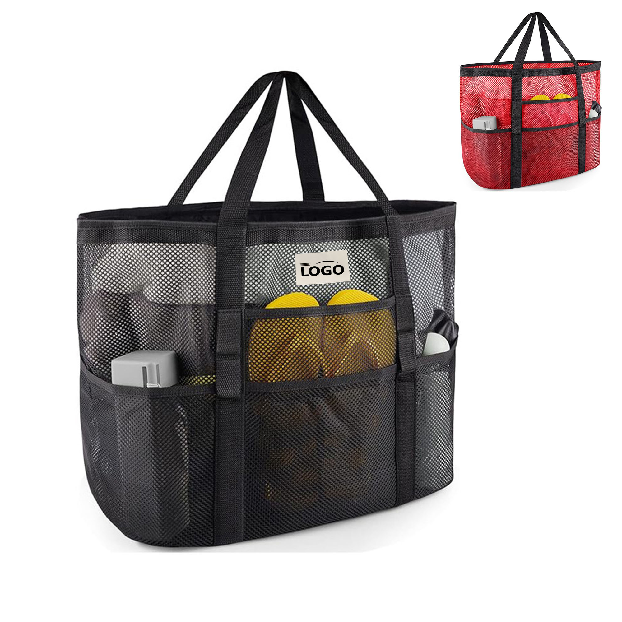 Large Mesh Beach Tote with Pockets 1