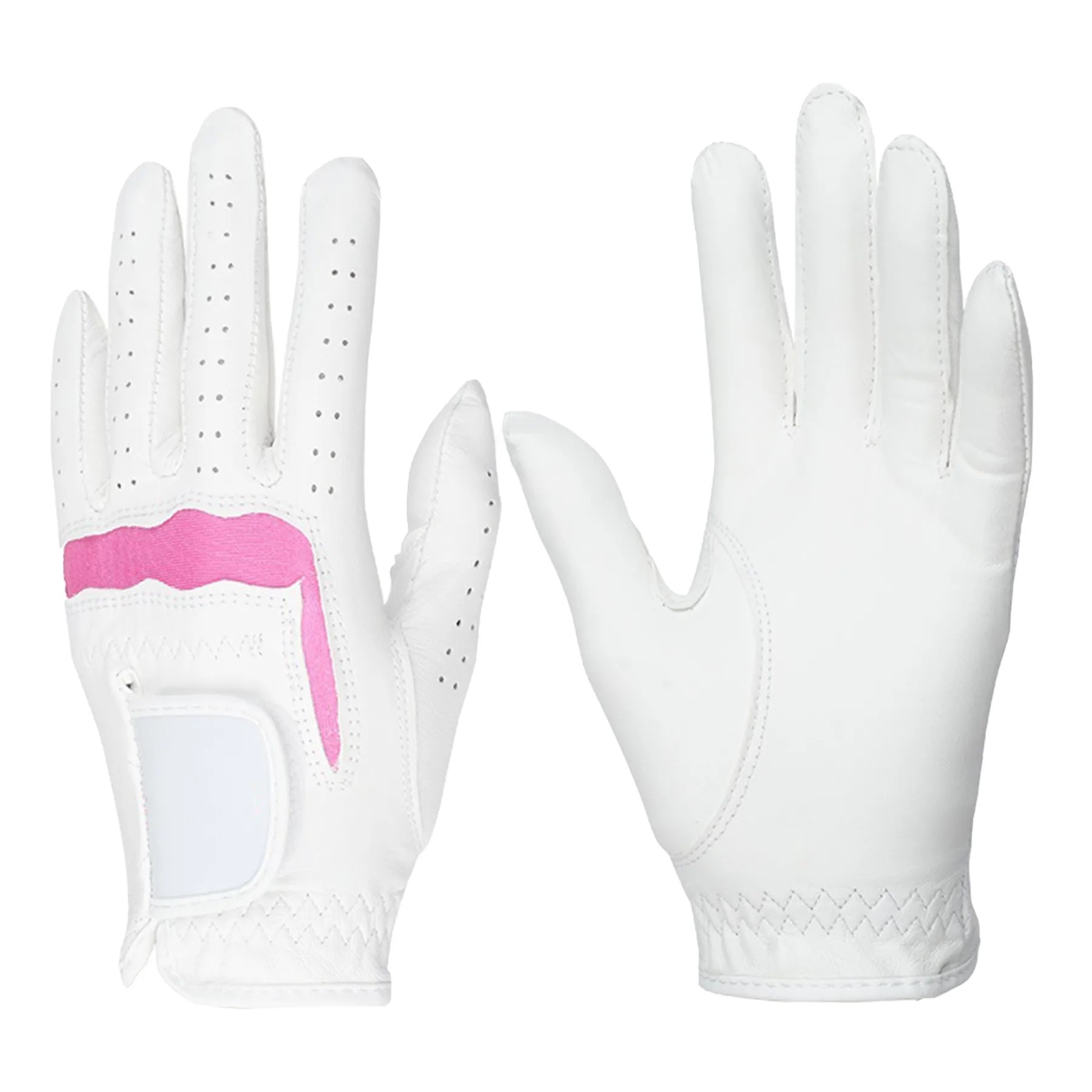Goatskin Women'S Pink And White Golf Gloves 2