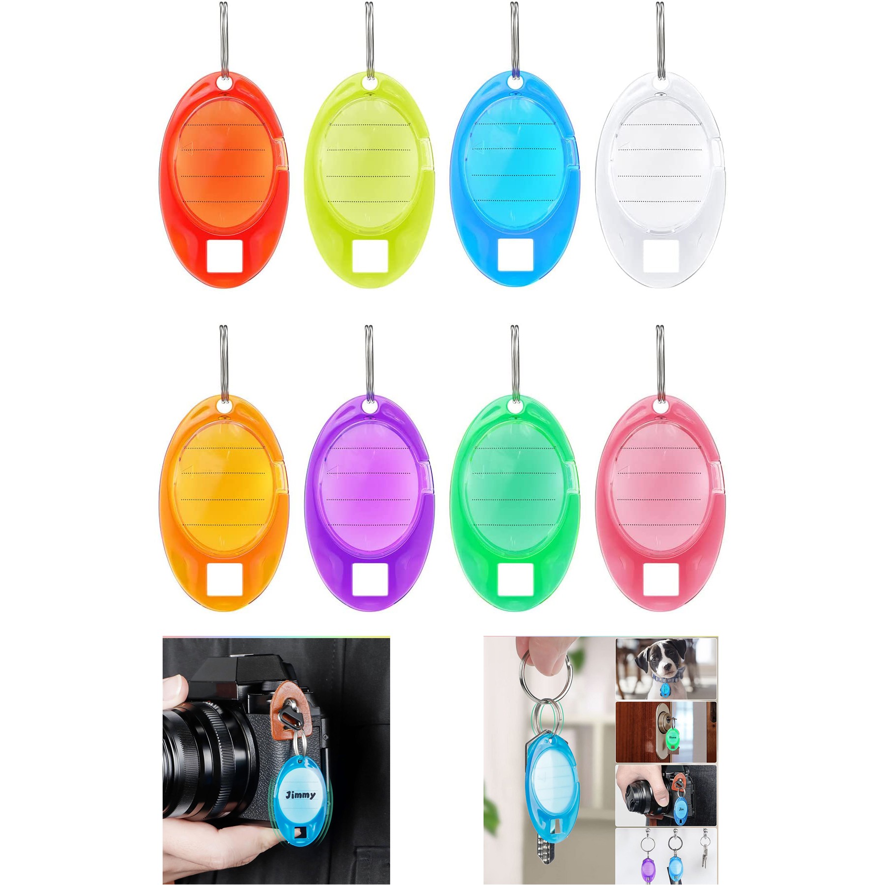 Oval Key Tag with Ruled Paper Labels Clear Window 3