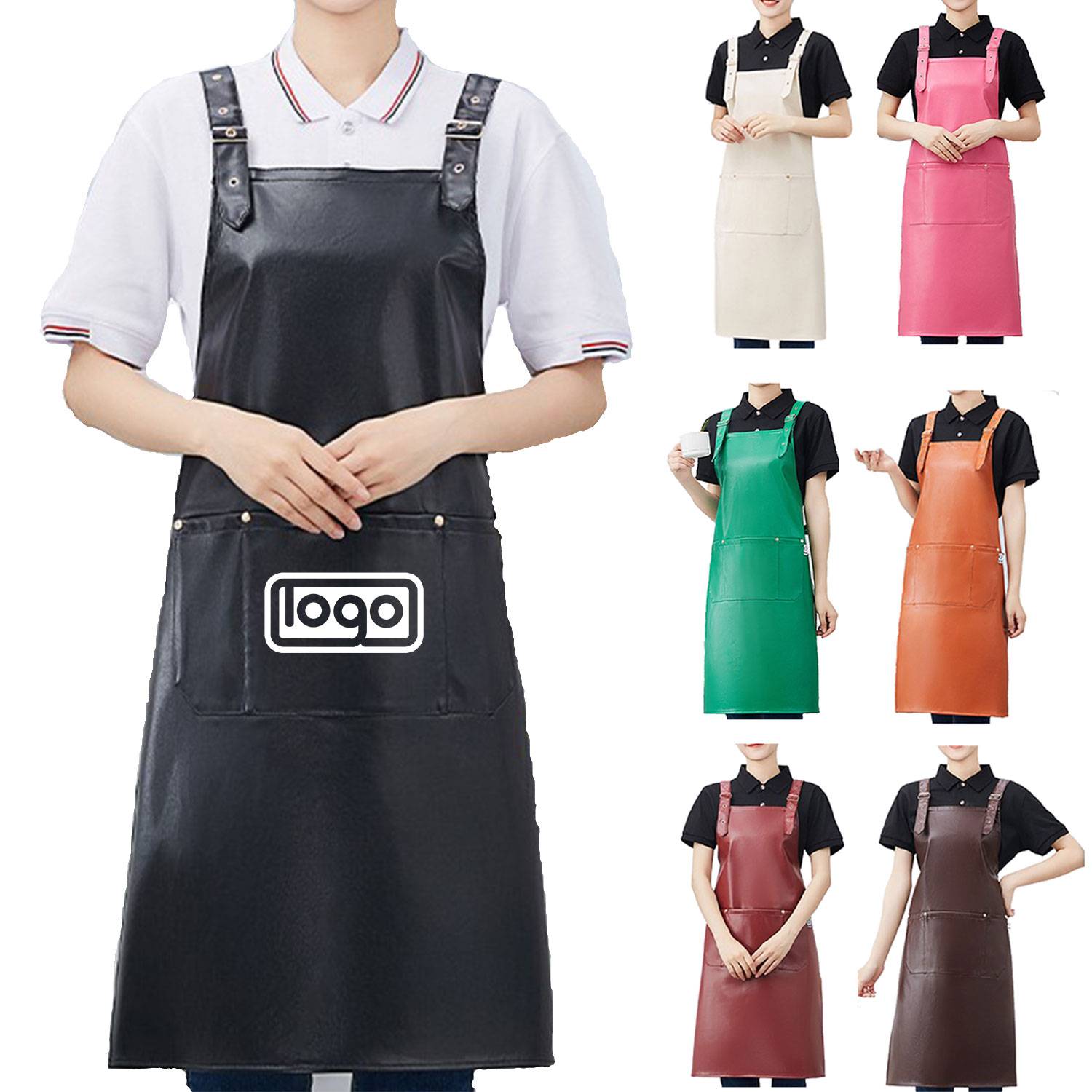 Waterproof PU Leather Kitchen Cooking Apron 4