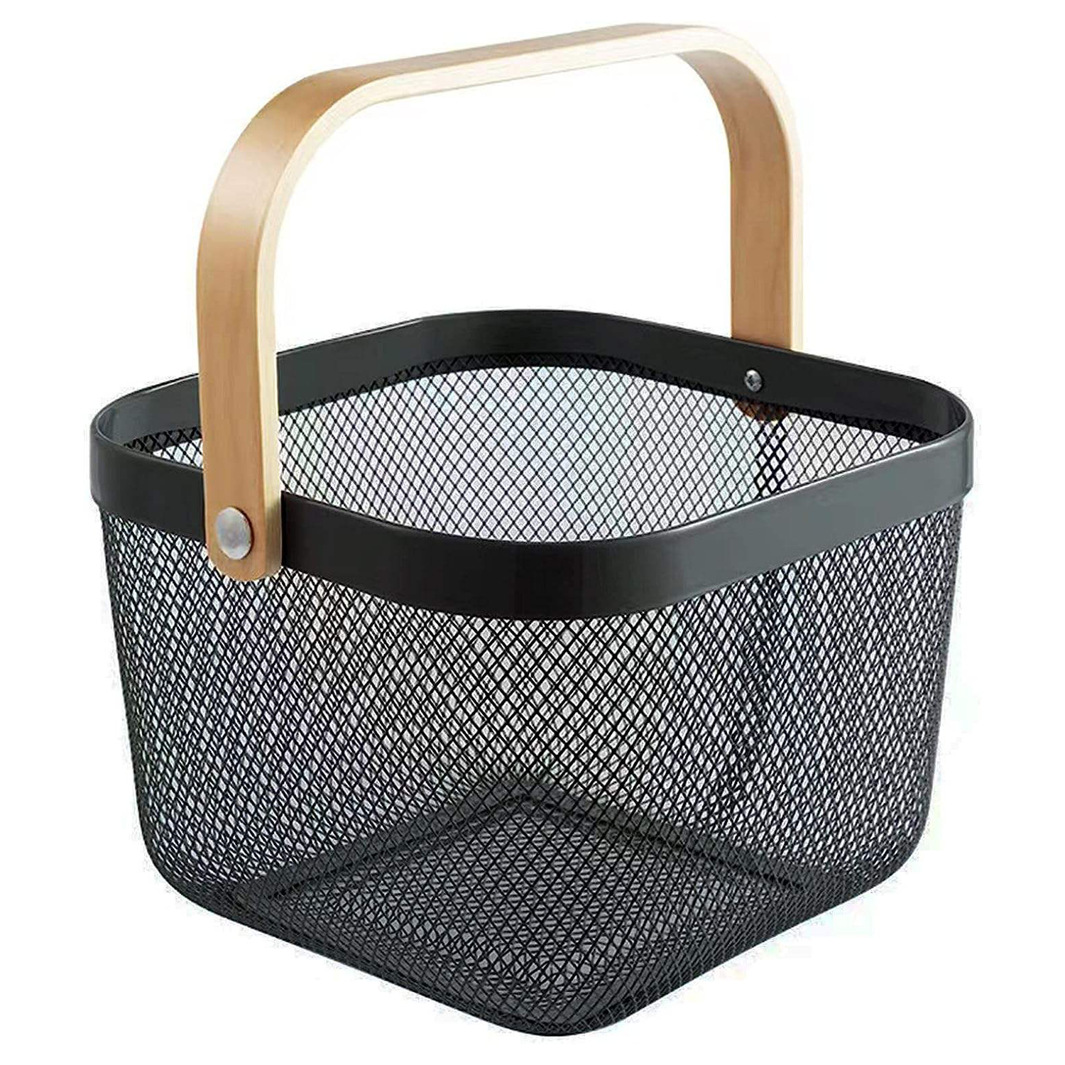 Multi Functional Wooden Handle Mesh Metal Storage Basket 11