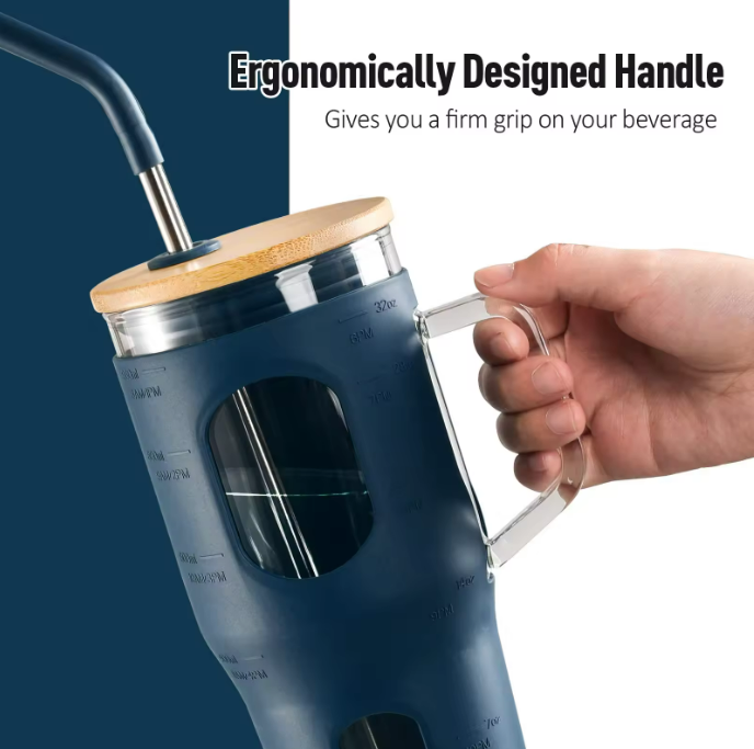 32 oz Glass Tumbler with Lid and Straw 1