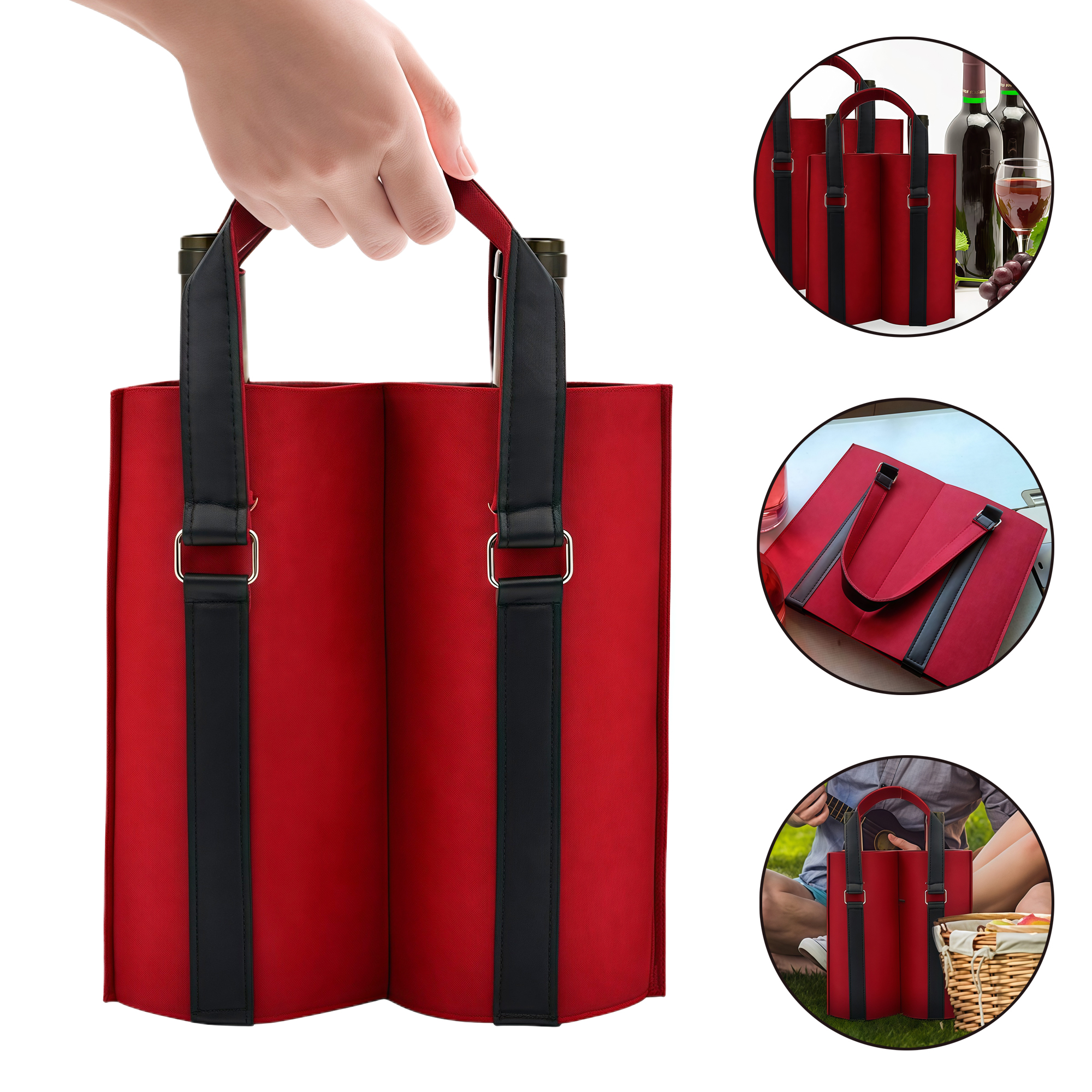 Felt Wine Tote Bag - Durable Handheld Carrier for Wine and Beer Bottles 2