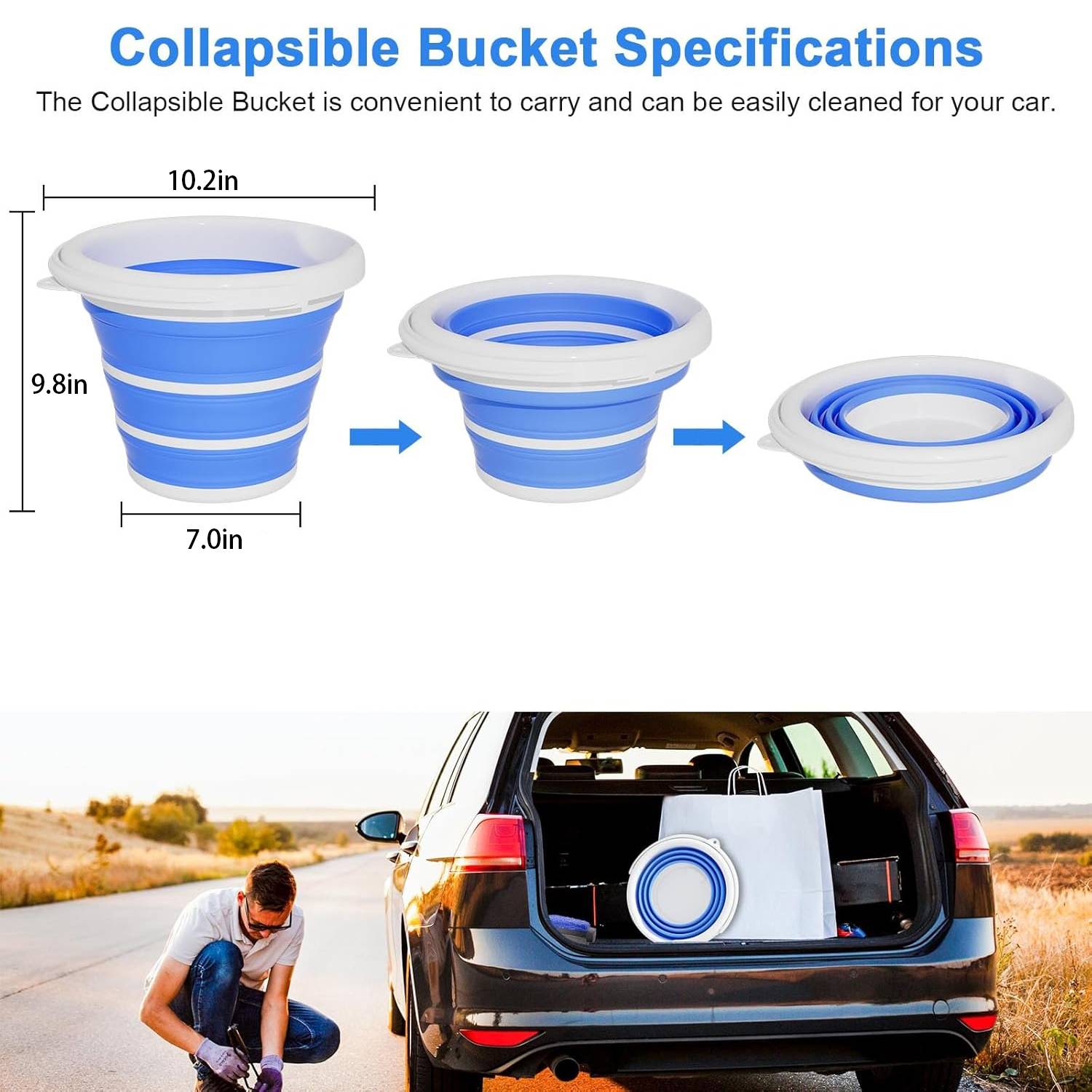 2.6 Gallon Portable Collapsible PP Bucket w/Handle 5