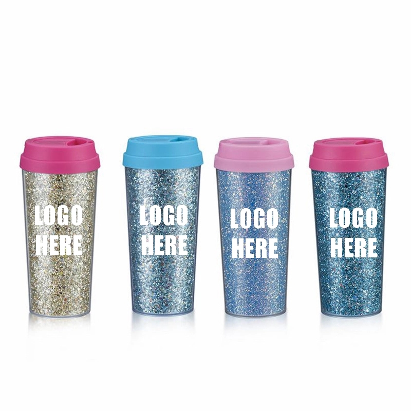 Custom Transparent AS Plastic Sequin Coffee Travel Tumbler 3