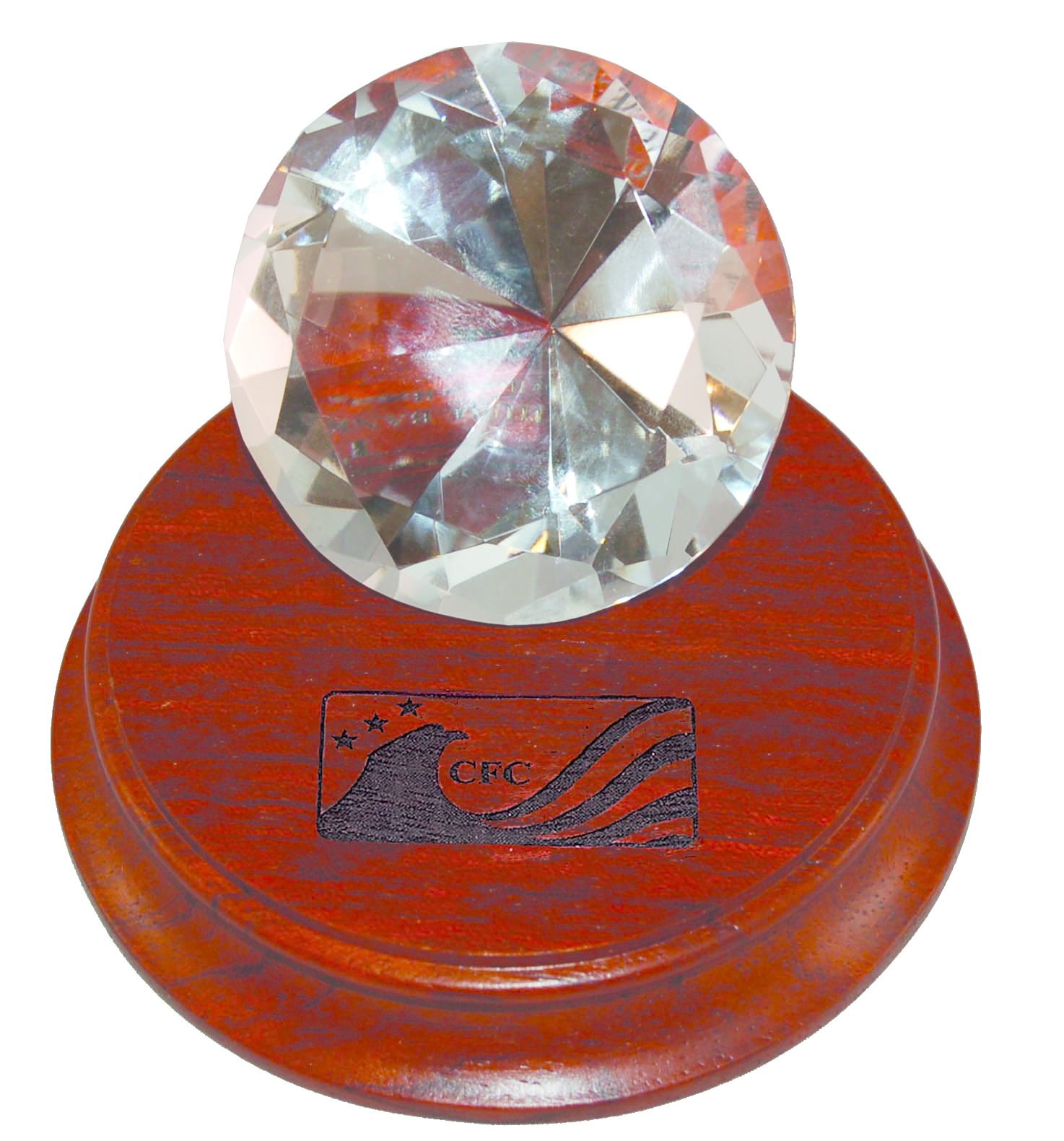 Large Glass Diamond on Rosewood Base.