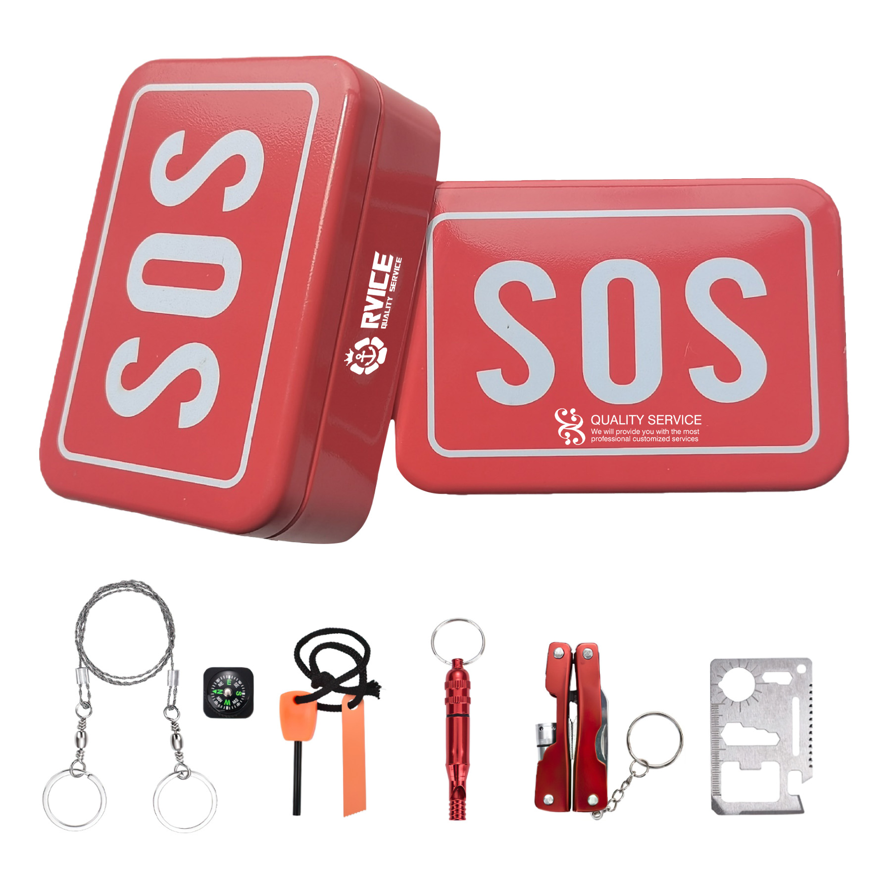 6-In-1 Outdoor Multitool Survival Kit With Metal Storage Box (3.75'' x 2.6'' x 1.2'') 3