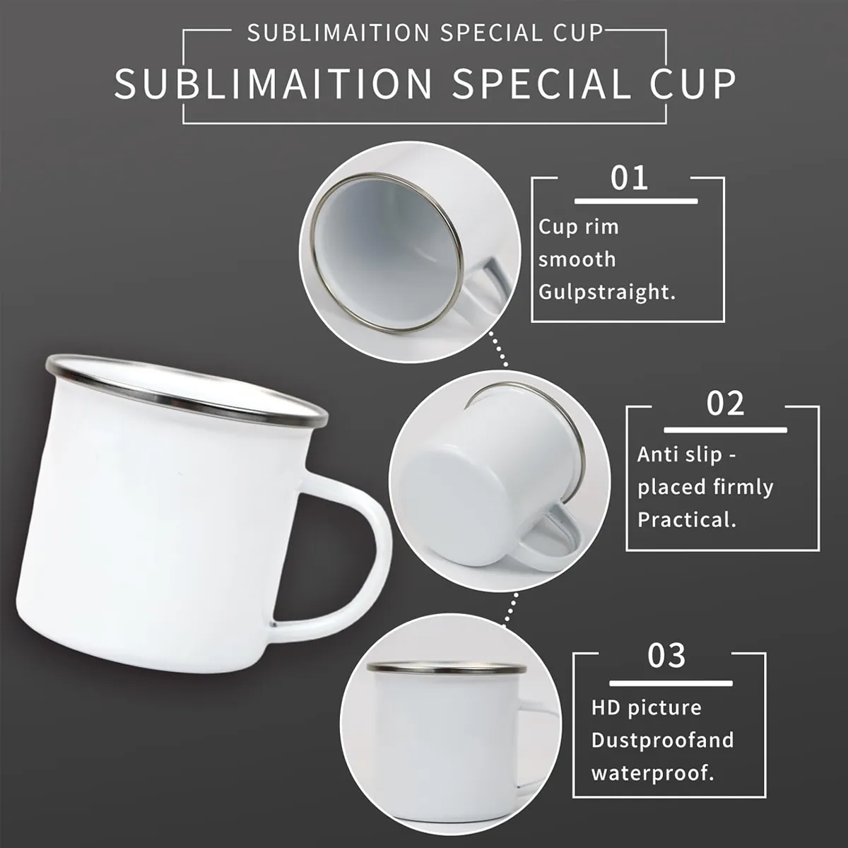 12Oz. Camping Enamel Mug with Silver Rim & Handle 1