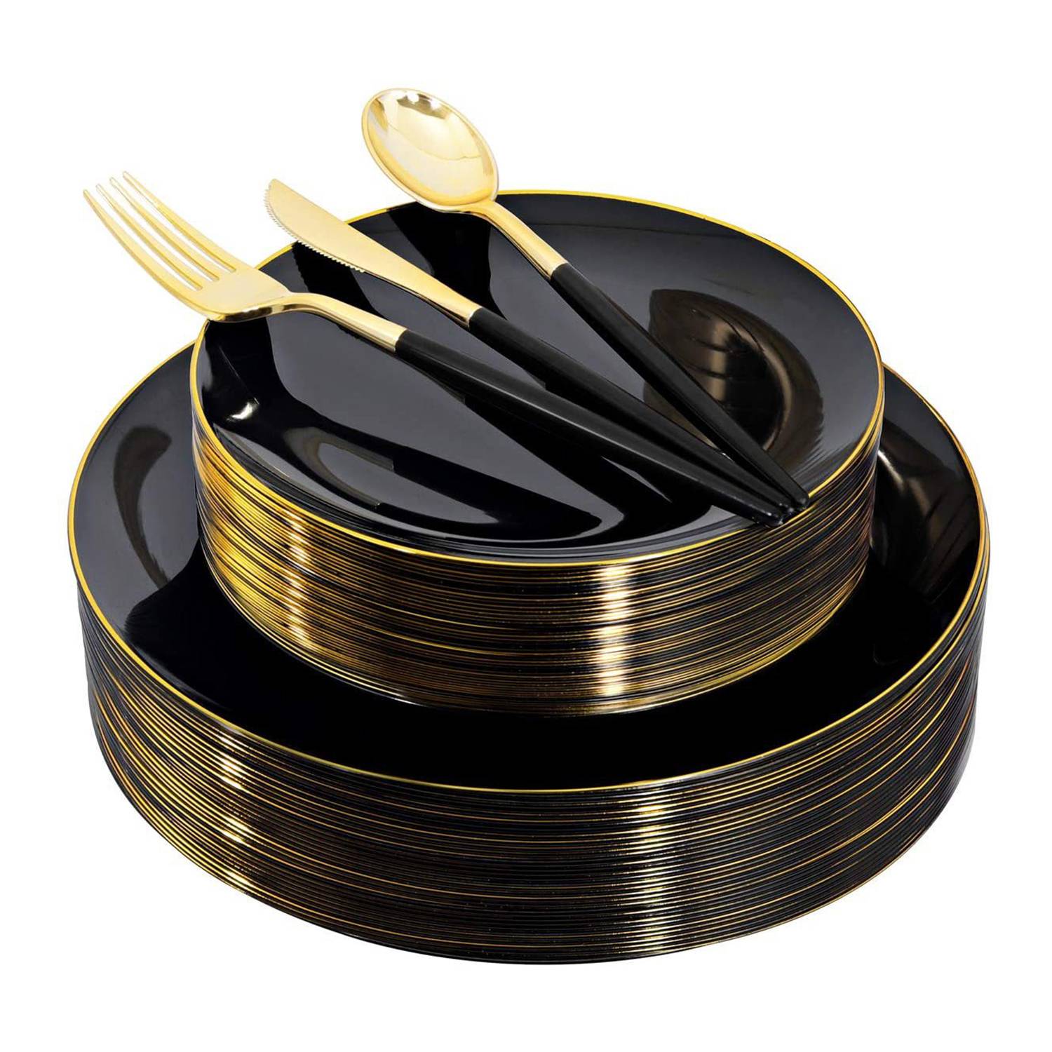 Gold Foiled Plastic Dinner Plates Set 4