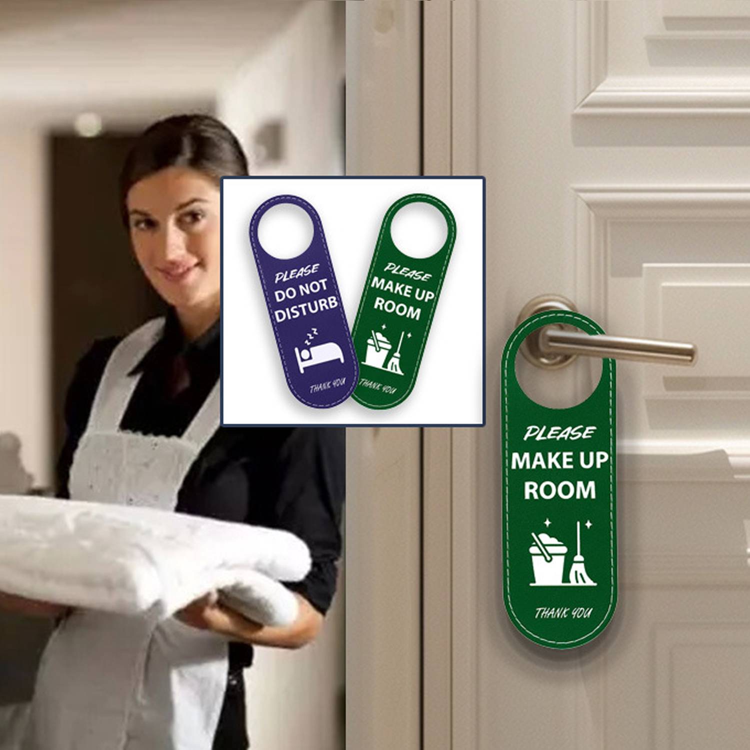 Hotel Rooms Black/Green Do Not Disturb Door Hanger Sign 4