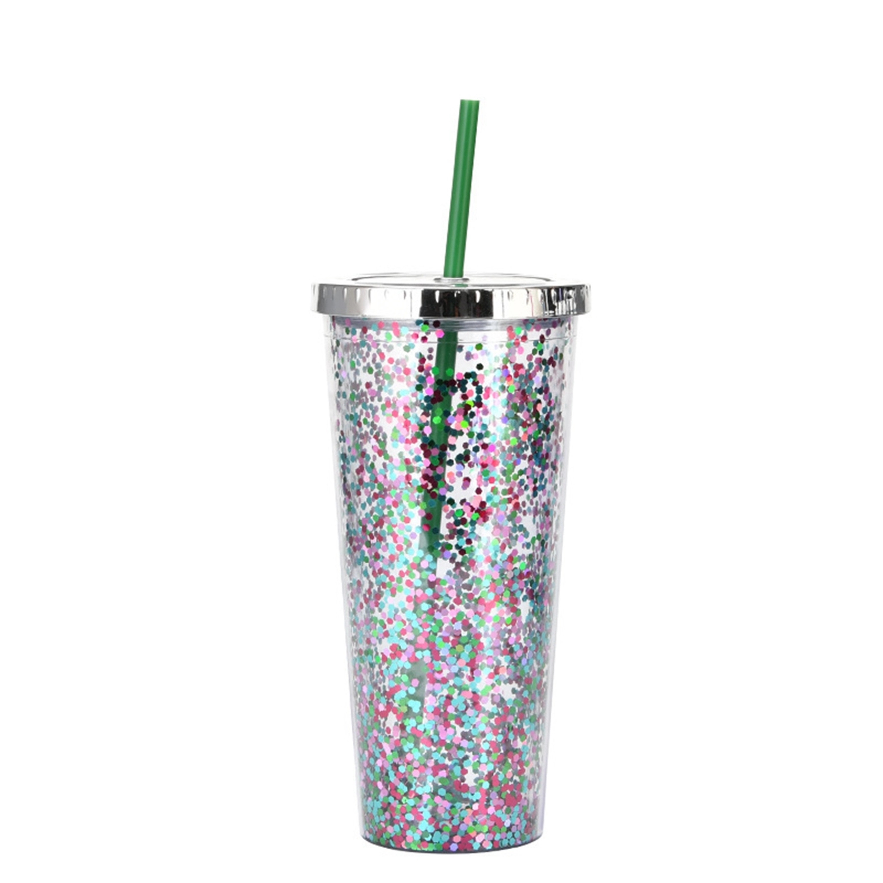 24 Oz. Double Wall Insulated Plastic Glitter Straw Mug 22