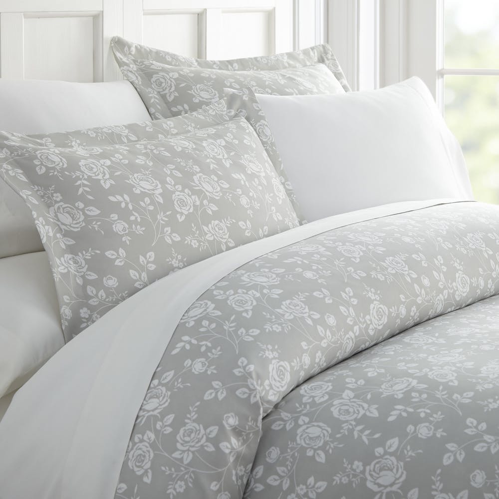 Duvet Cover Sets - Gray Rose Queen 3 Piece 2