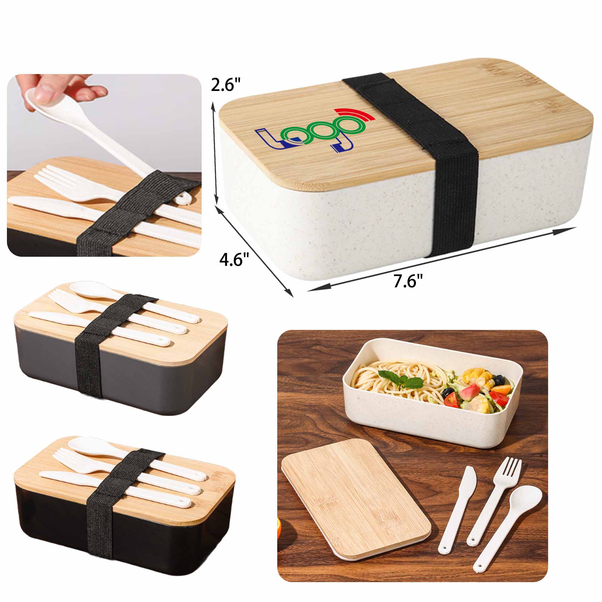 Portable Bamboo Bento Lunch Box With Tableware 3