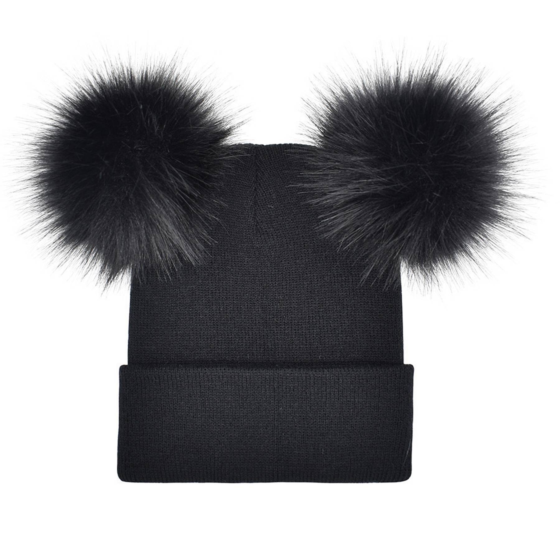 Acrylic Winter double furball knitted beanie 3