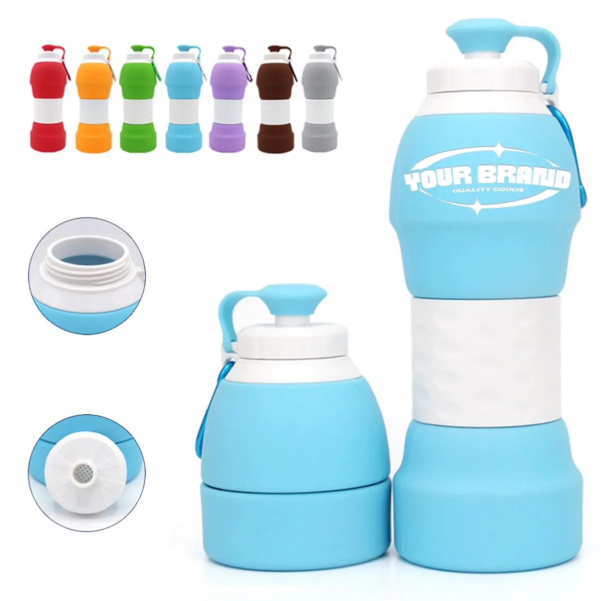 20oz Collapsible Silicone Reusable Portable Water Bottle 1