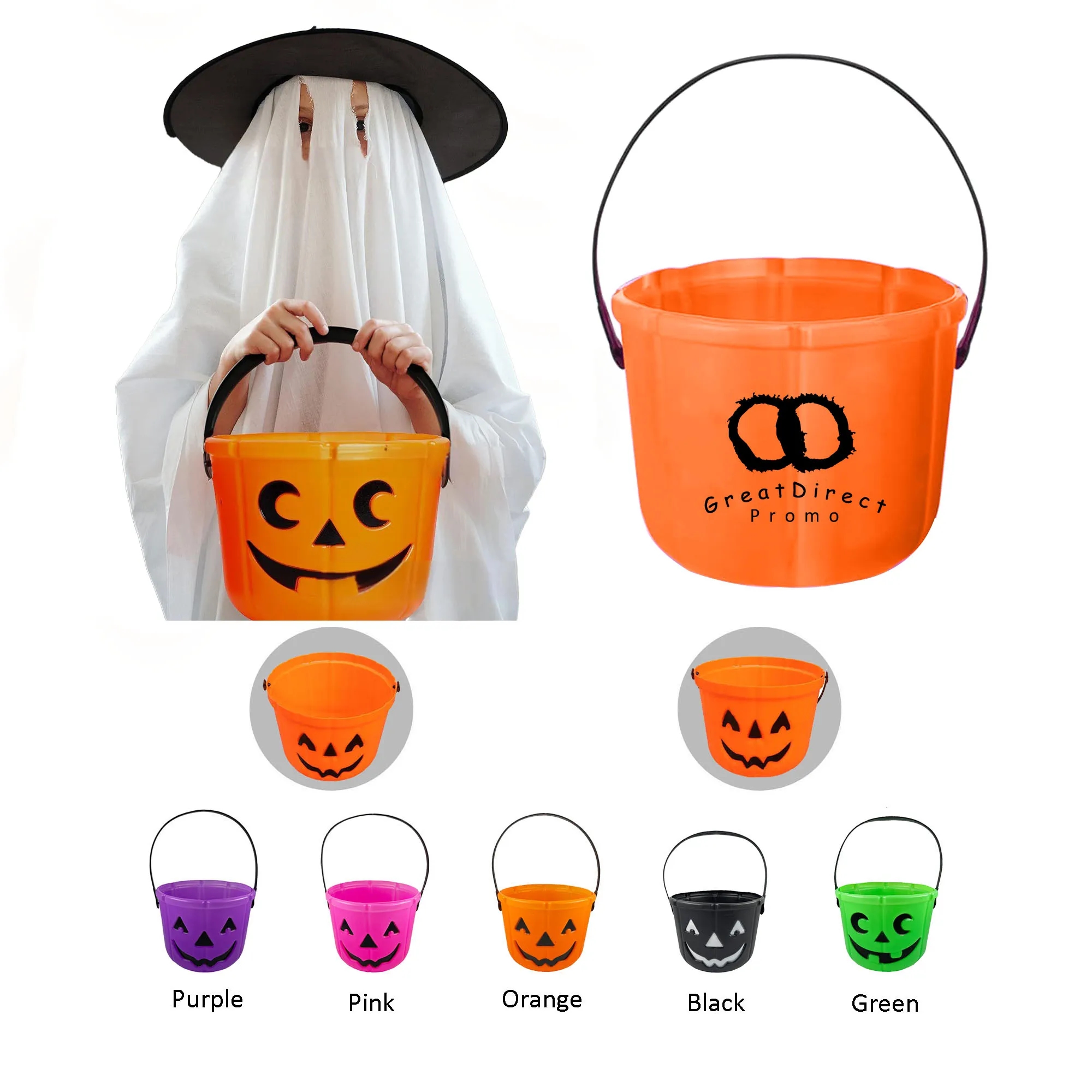 Halloween Plastic Pumpkin Bucket 7"L x 5.5"W 4