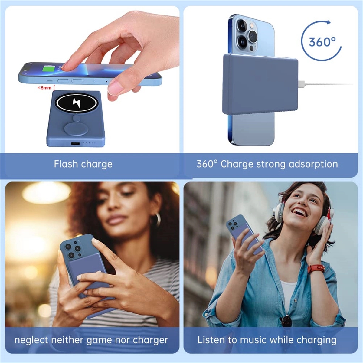 3 in 1 Slim 5000mAh Magnetic Wireless Power Bank 5