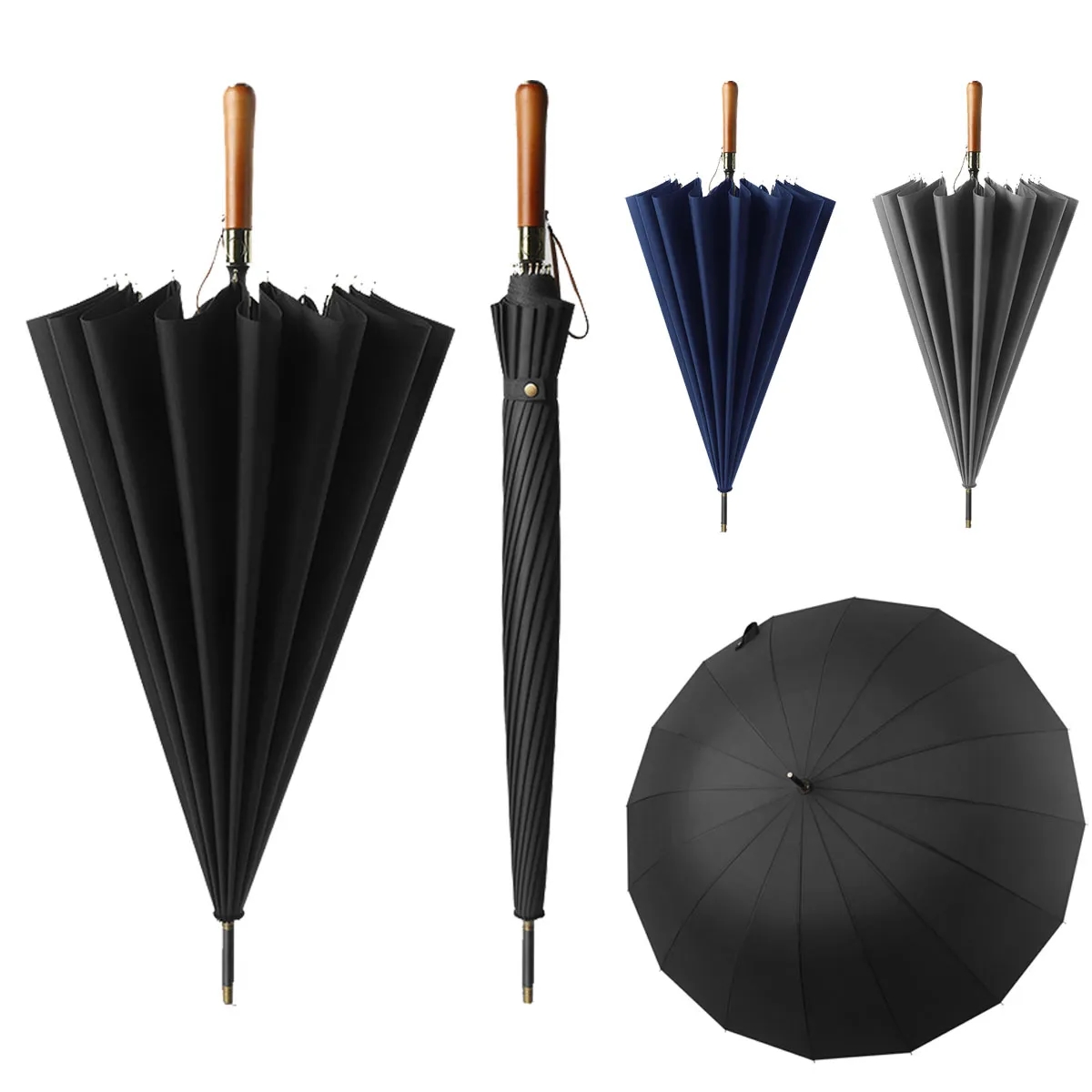 Auto Open Luxurious Vintage Wooden Handle Golf Umbrella 2