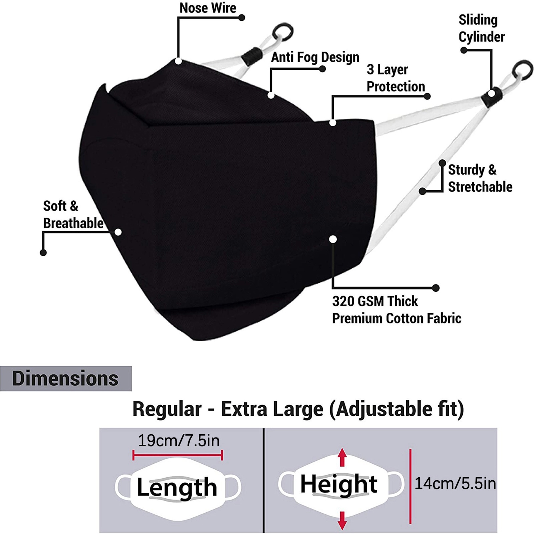 Reusable Cloth Face Masks  Cotton Washable Adjustable 5