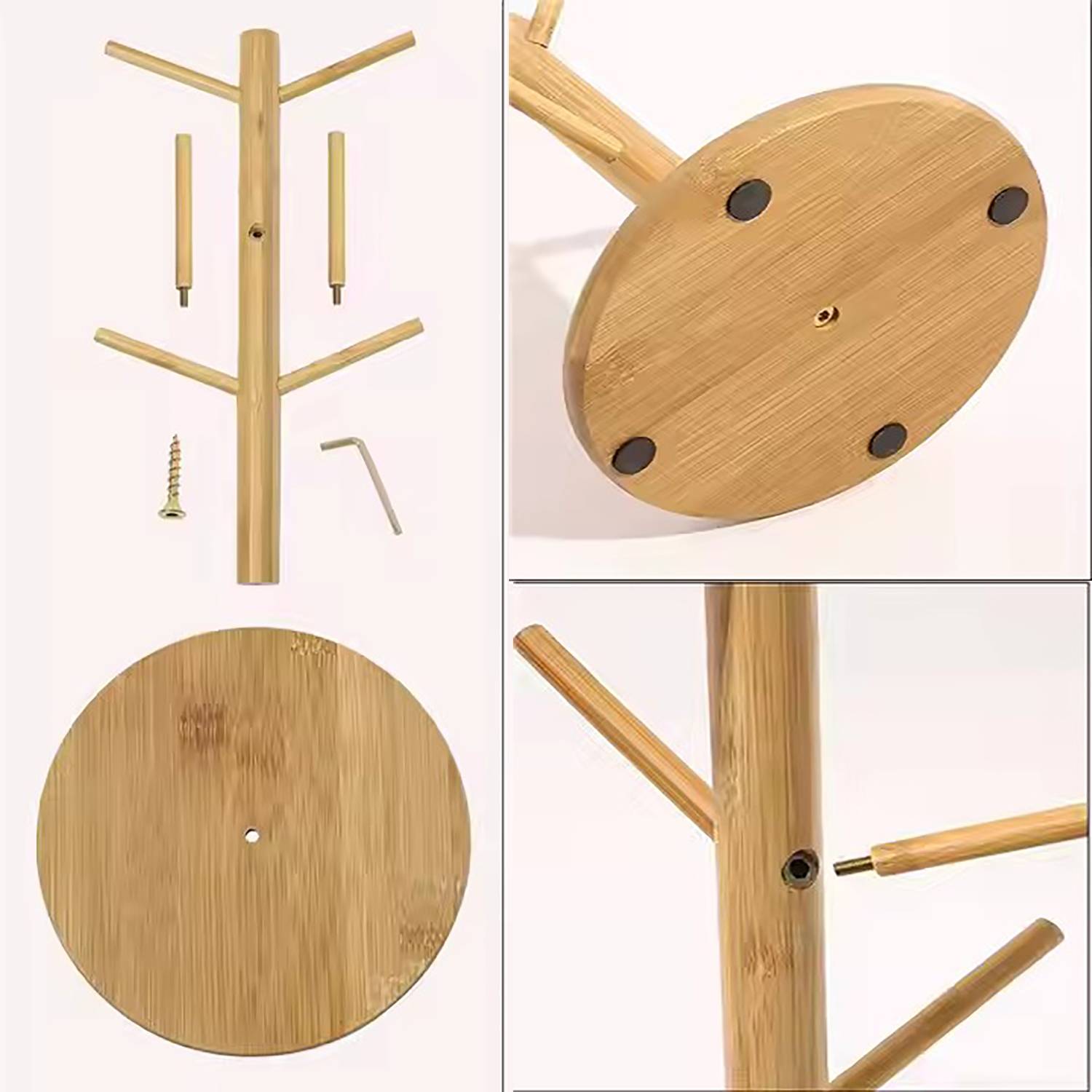 Wooden Tree Mug Holder w/ 6 Hooks 6