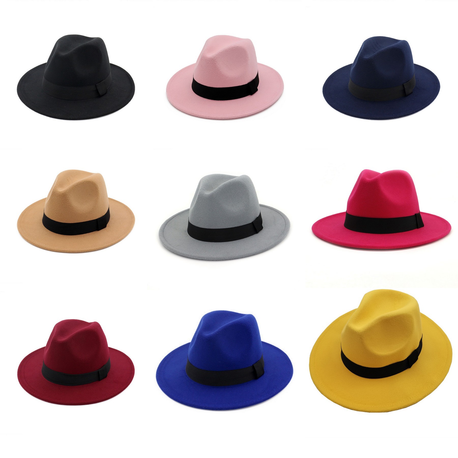 Classic Wide Brim Wool Felt Panama Fedora Hat Jaze Cap 10