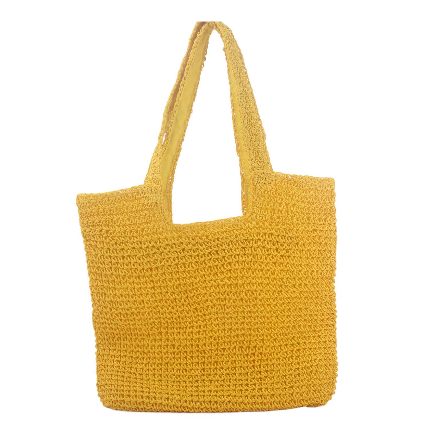 Handwoven Paper Rope Beach Tote Bag w/ Polyester Lining 11