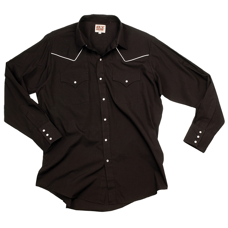 ELY Men's Long Sleeve Solid Western Shirt with Contrast Piping 2