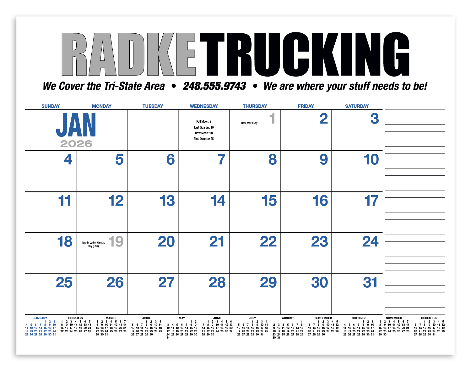 HotLine® Products 13-Month Desk Pad Calendar 19