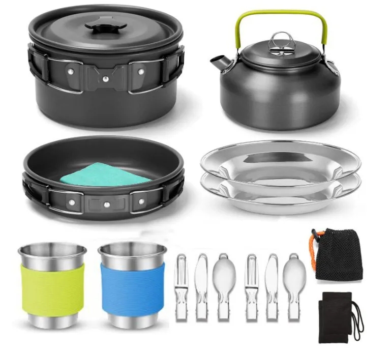15pcs Camping Cookware Mess Kit 11