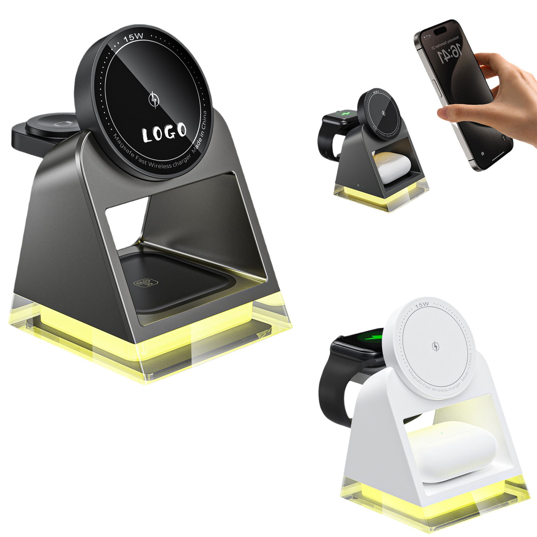 Magnetic Crystal 3 in 1 Wireless Charger W/ Ambient Light