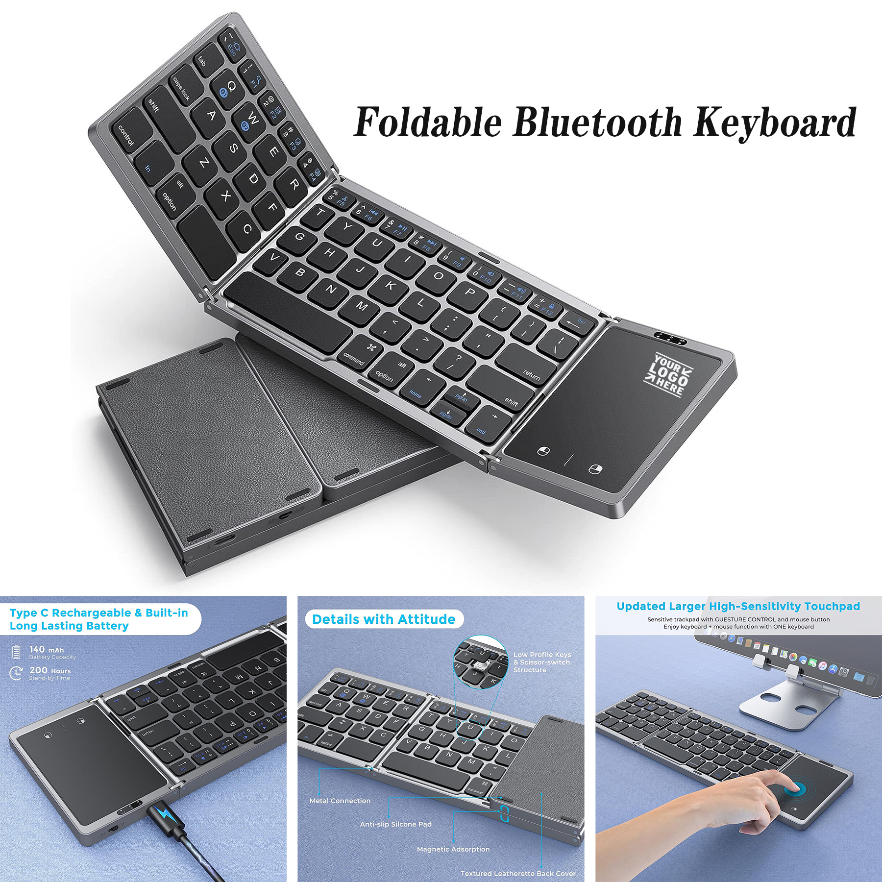 Windows iOS Android Foldable Bluetooth Keyboard 