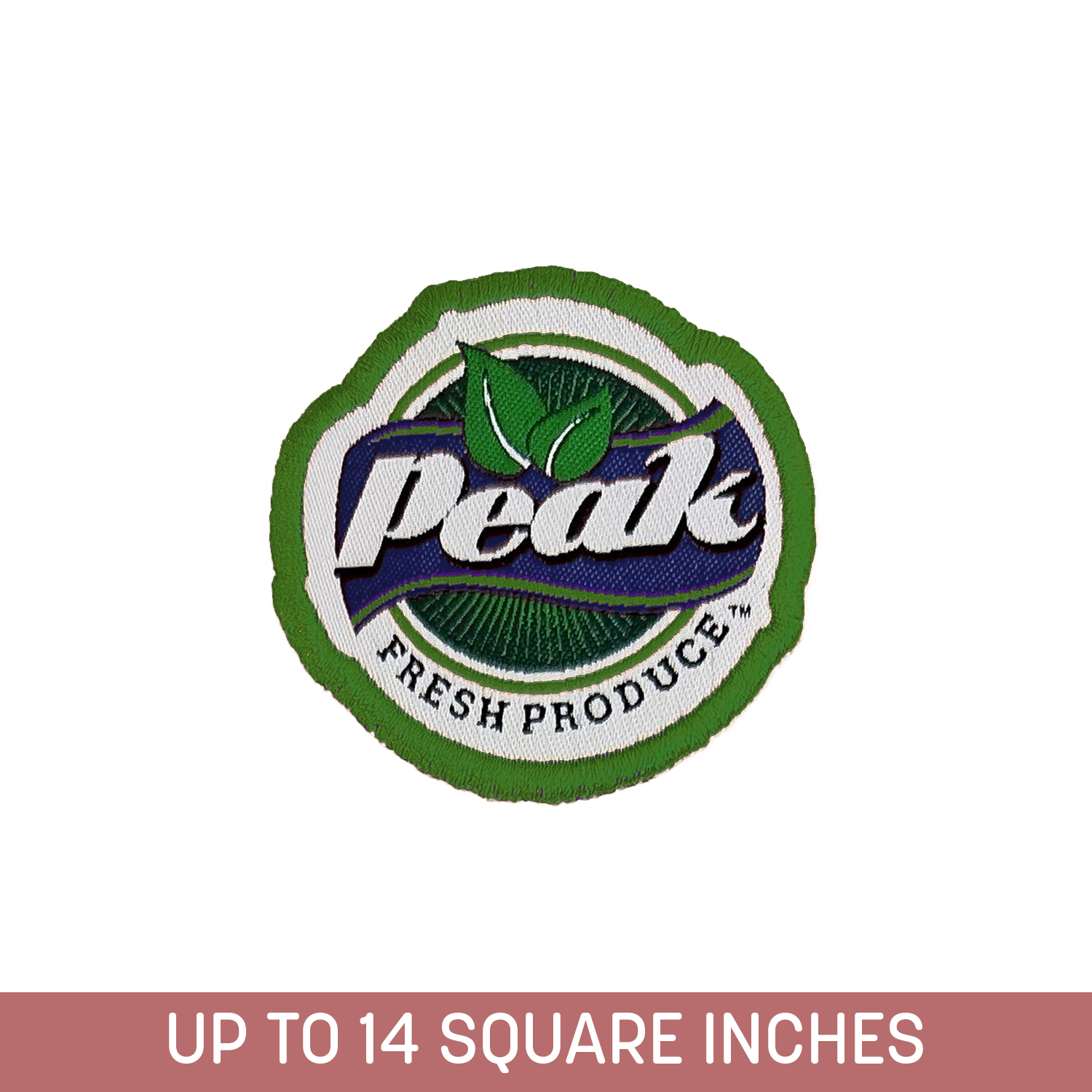 Custom Shape Woven Sticker (Stick-On) Up To 14 Sq. In. w/ Embroidered Edge (5-ply)