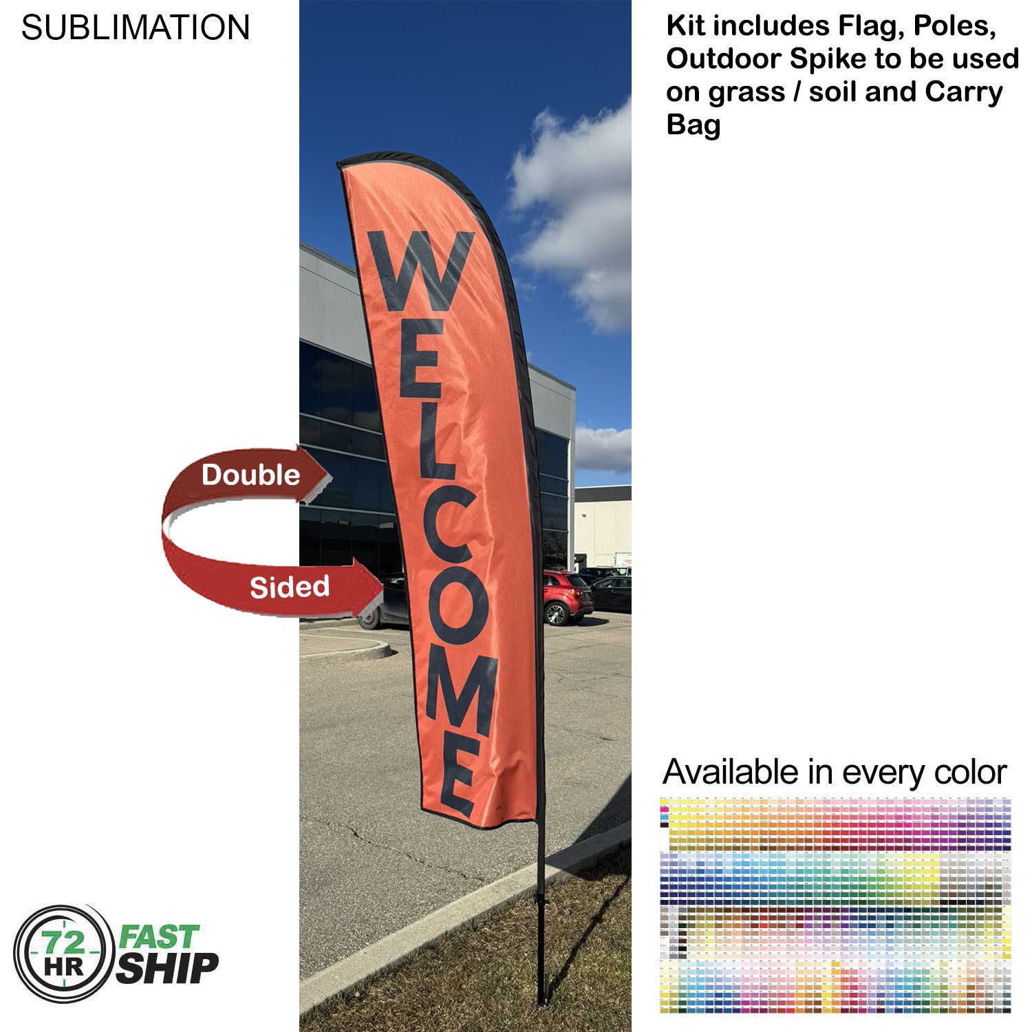 72 Hr Fast Ship - 10' Small Feather Flag Kit, Full Color Graphics Double Sided, Spike and Bag 2