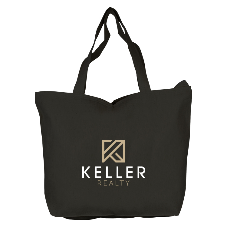 Top Zippered Black Cotton Tote, custom tote bag with logo imprint 3