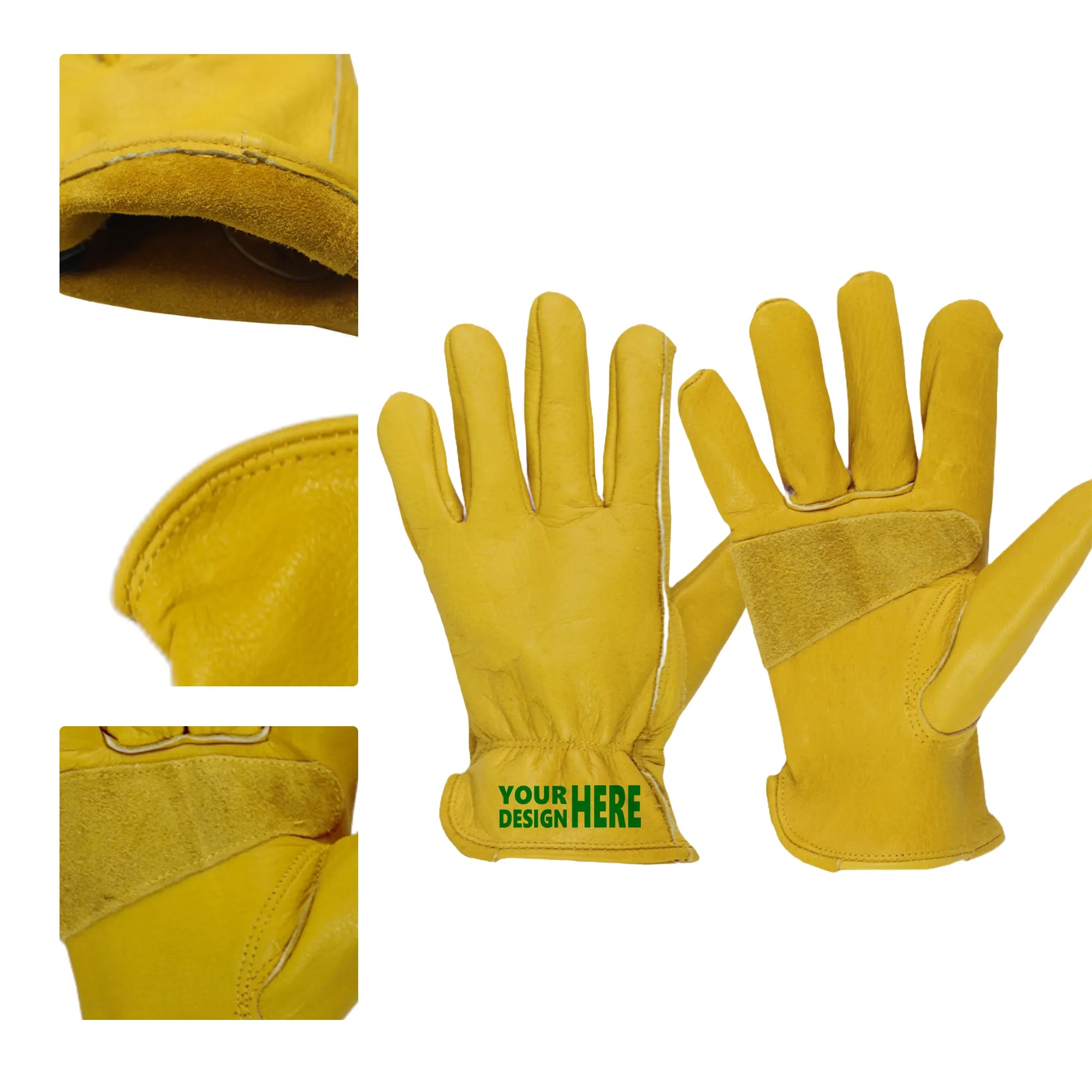 MOQ50 Yellow Cowhide Leather Work Gloves 3