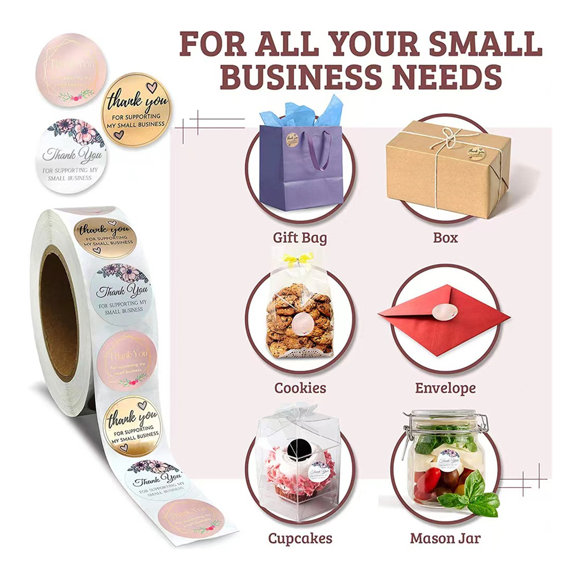 500pcs 1" Self-Adhesive Thank You Stickers 3