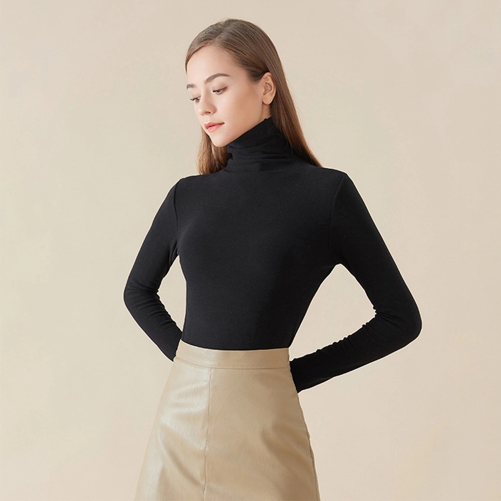 Women's Long Sleeve Turtleneck Pullover Slim Shirt Top 2