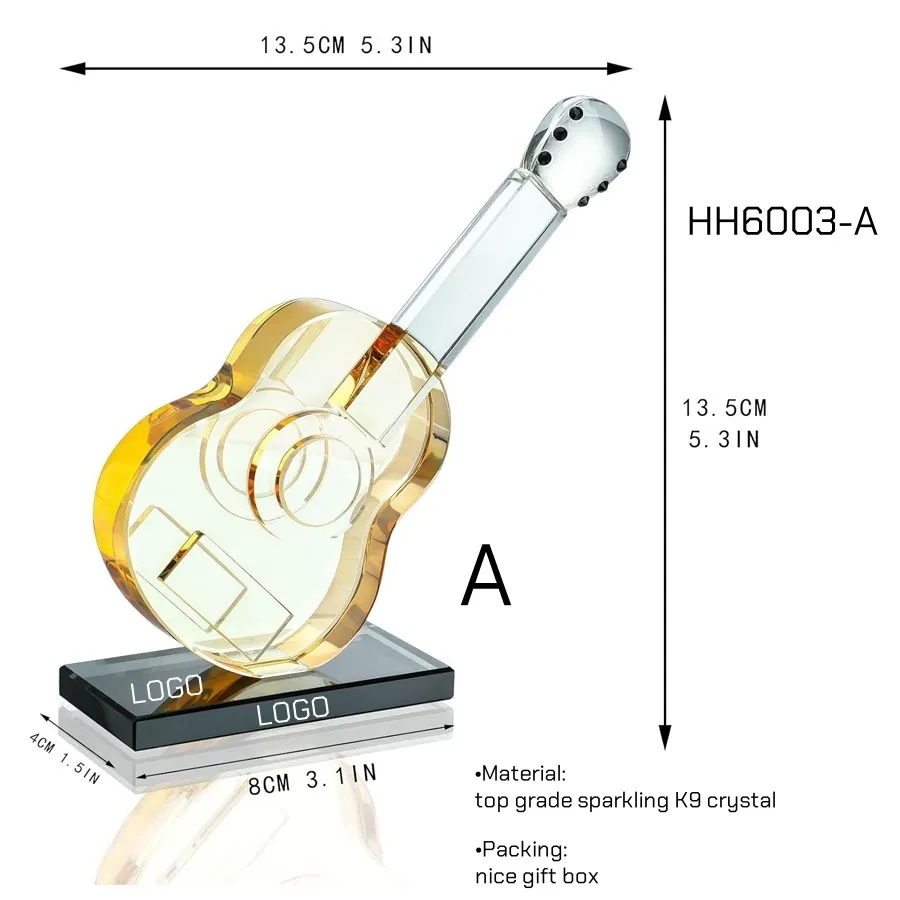 Crystal Music Trophy Award Guitar Figurines for Table Decor 5