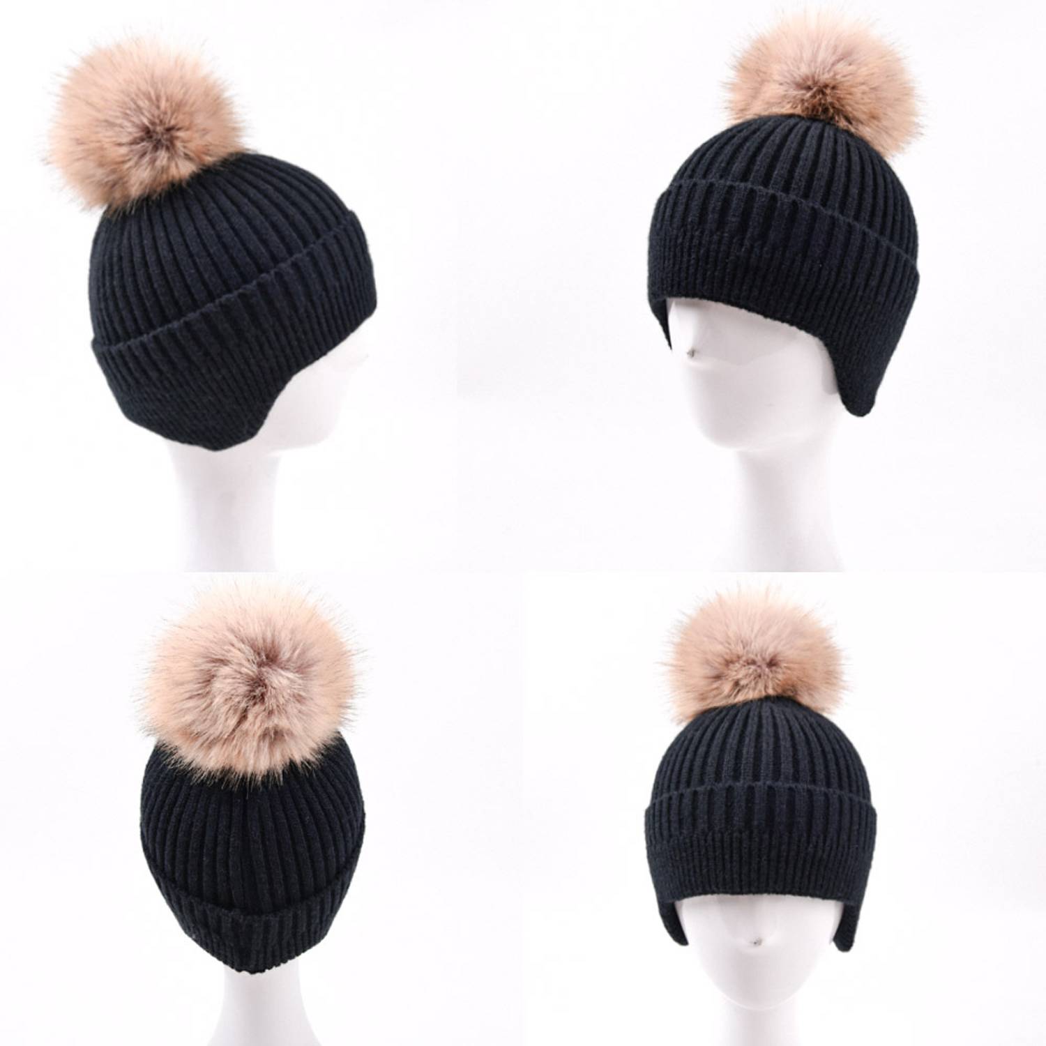 Ear Protection Warm Wool Ball Knitted Hat 2
