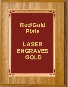 10-1/2" x 13" Oak Finish Plaque with a Red Teardrop Plate 1