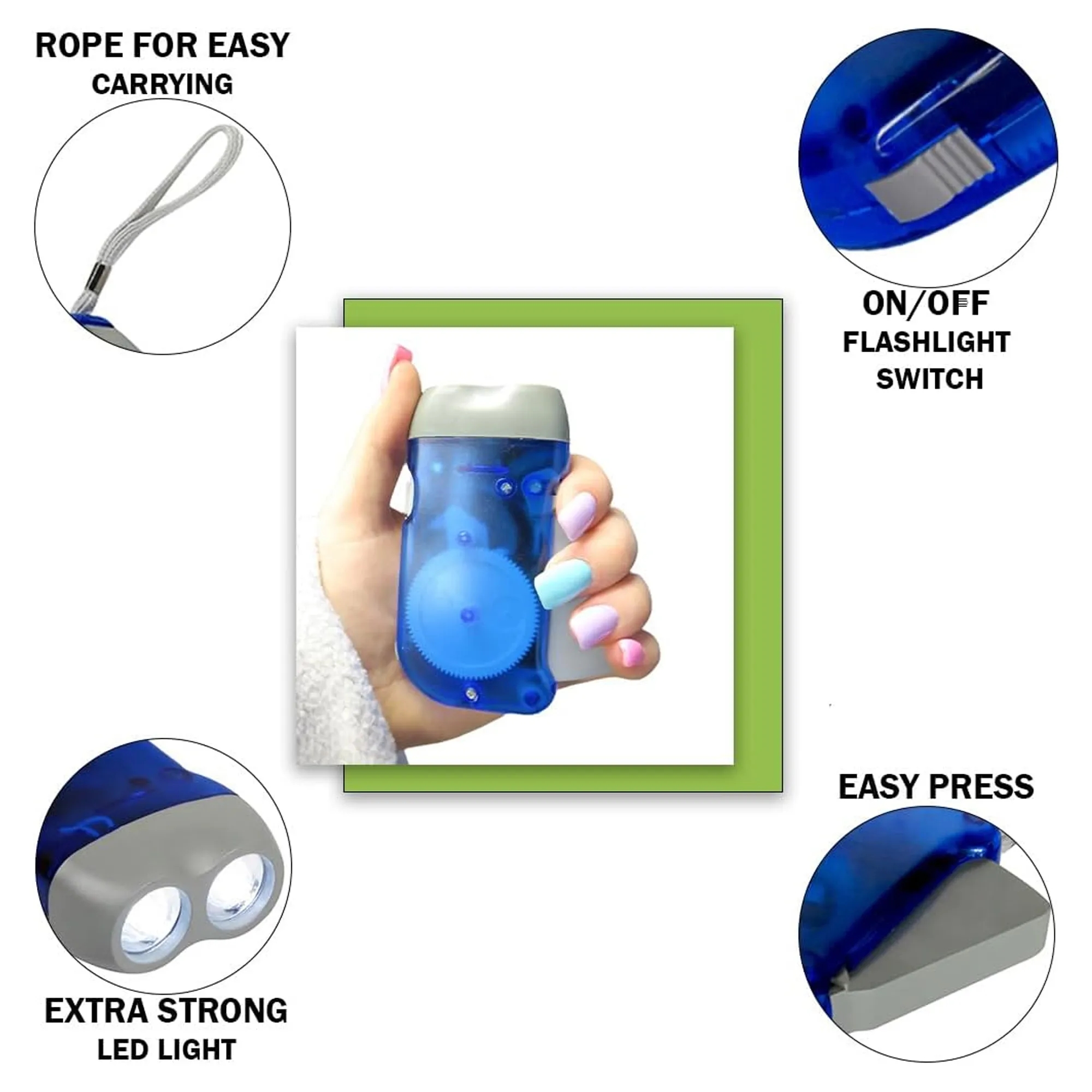 Hand-Crank LED Flashlight With Wrist Band 5