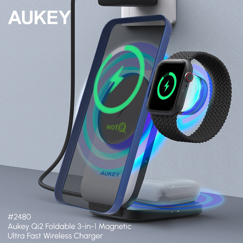Aukey qi2 Foldable 3-in-1 Magnetic Ultra Fast Wireless Charger
