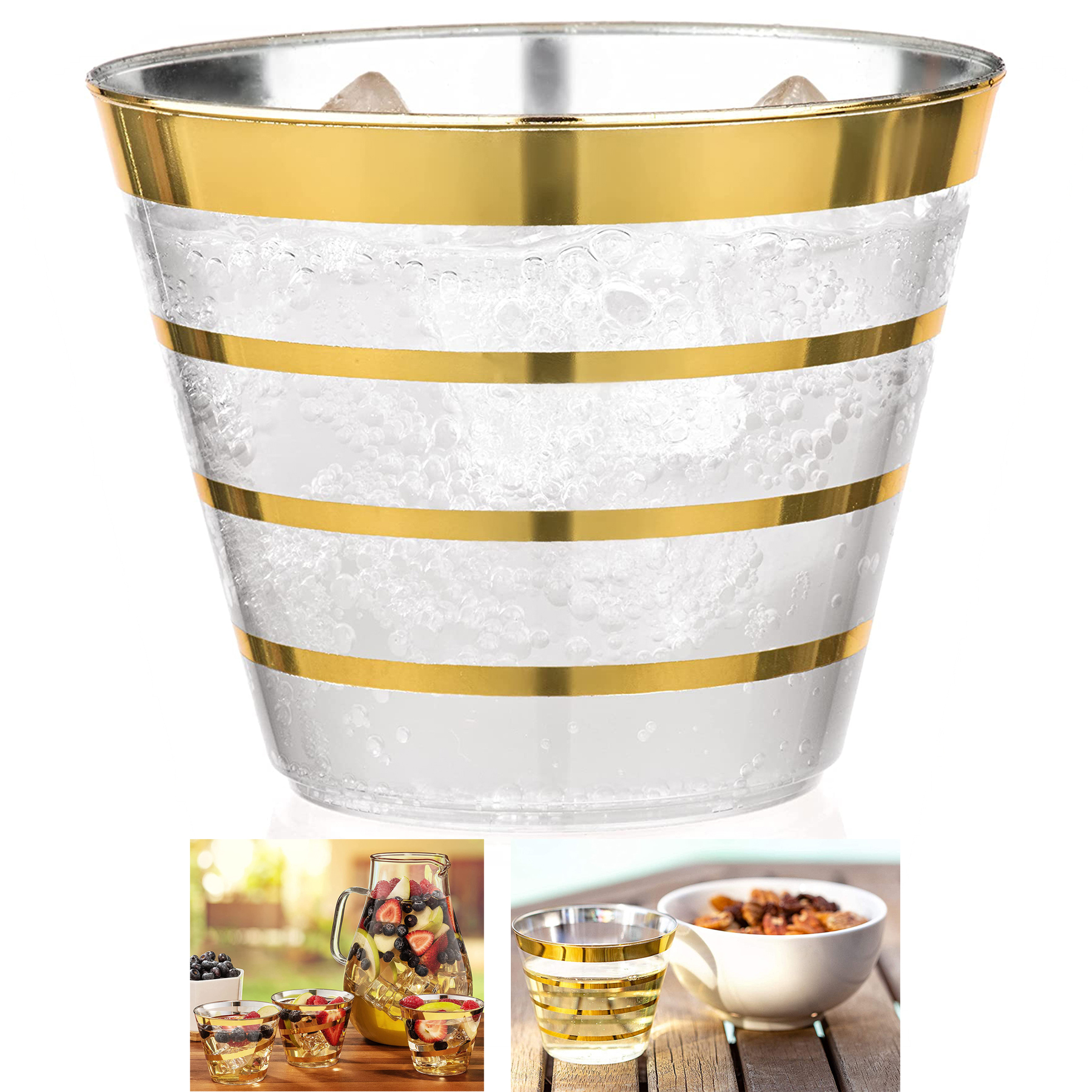 9 Ounce 4 Ring Gold Rimmed Clear Plastic Cups 2